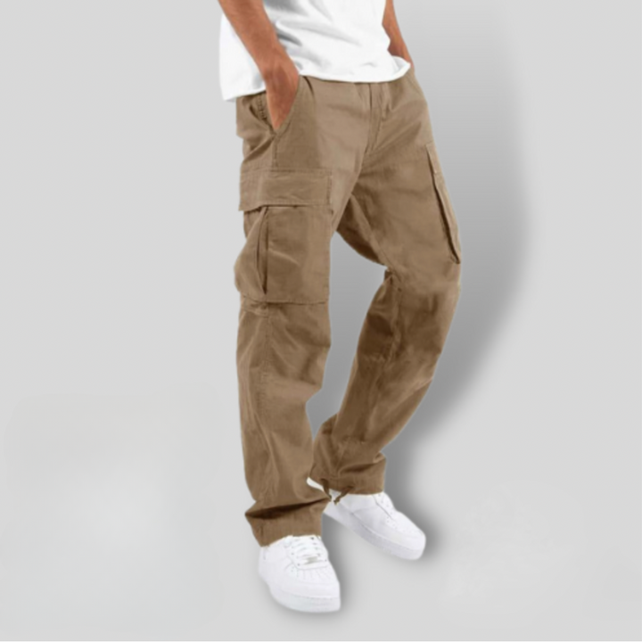 Herre Bomuld Cargo Bukser Relaxed Straight-Leg med Sidepockets og Elastik i Talje