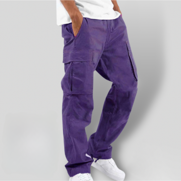 Herre Bomuld Cargo Bukser Relaxed Straight-Leg med Sidepockets og Elastik i Talje