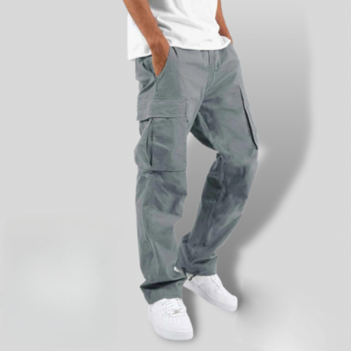 Herre Bomuld Cargo Bukser Relaxed Straight-Leg med Sidepockets og Elastik i Talje