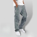Herre Bomuld Cargo Bukser Relaxed Straight-Leg med Sidepockets og Elastik i Talje