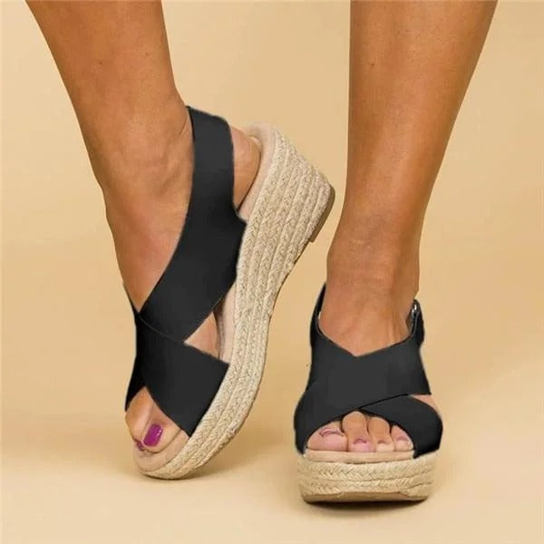 Ortopædiske Espadrille Wedge Sandaler Kvinders Krydsrem Platform Sko