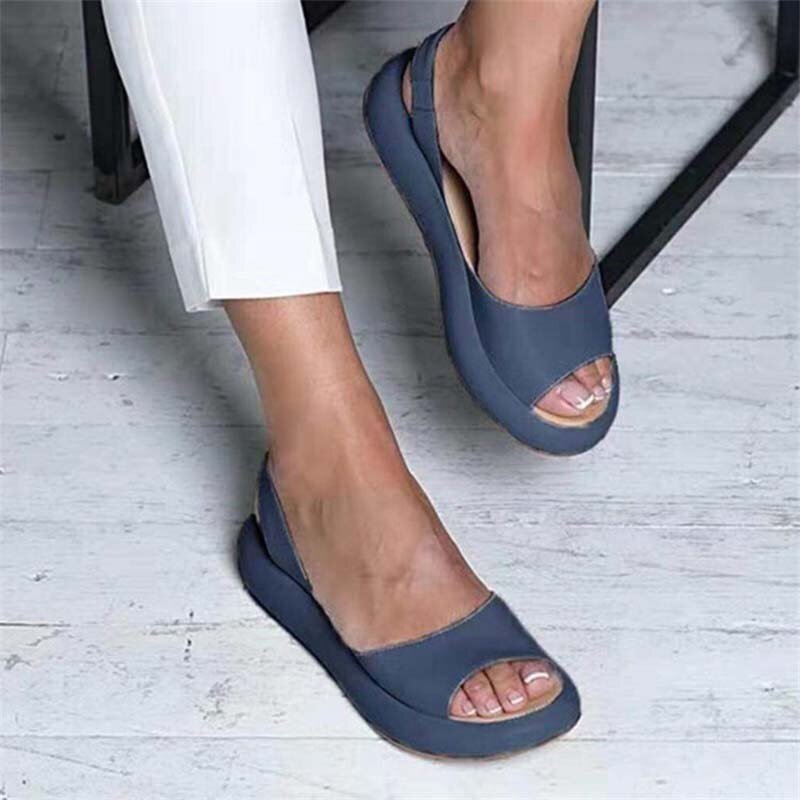 Ortopædiske åbne tå slingback sandaler til kvinder, casual flade tykke såler