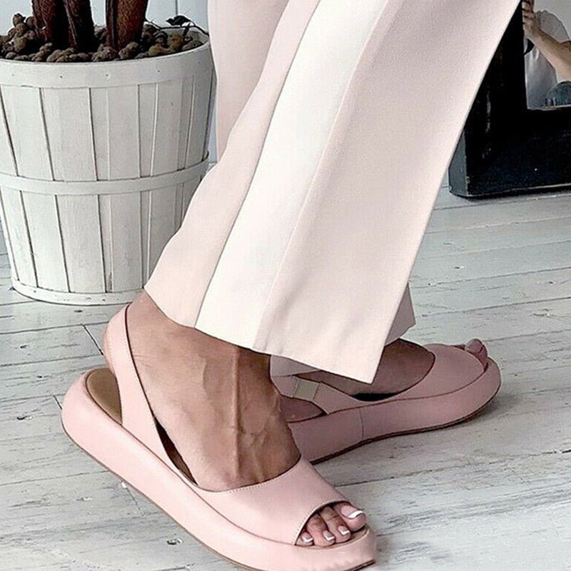 Ortopædiske åbne tå slingback sandaler til kvinder, casual flade tykke såler