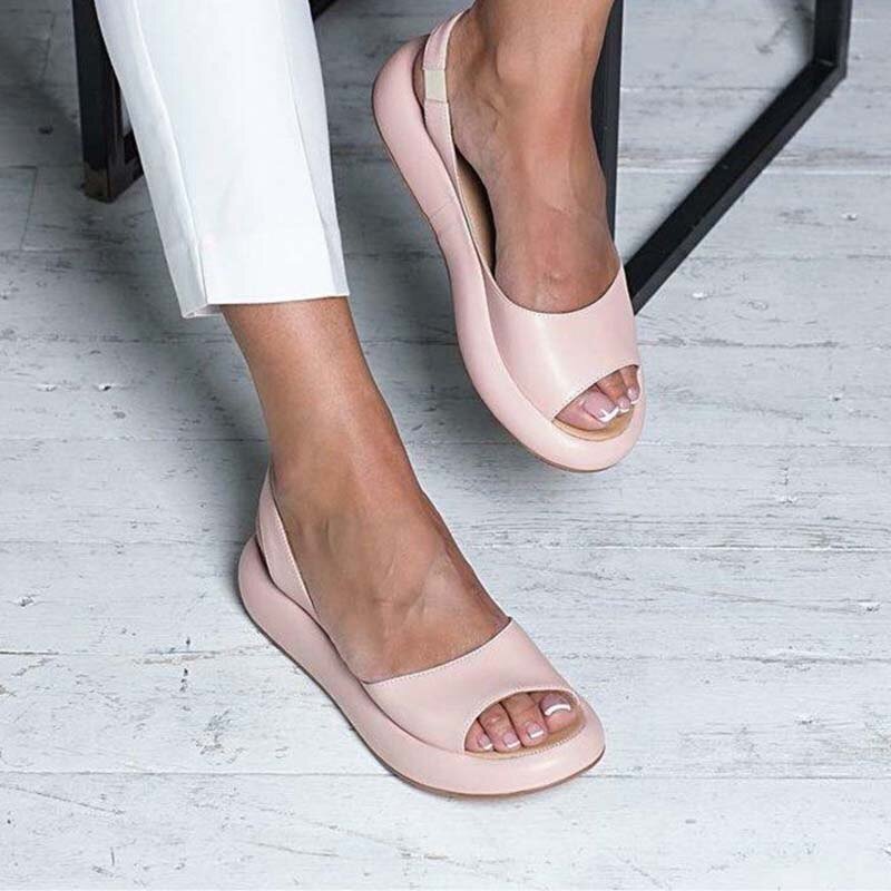 Ortopædiske åbne tå slingback sandaler til kvinder, casual flade tykke såler