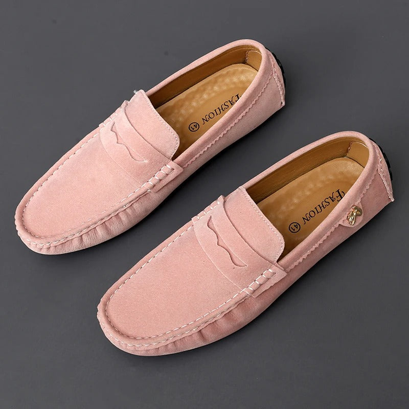 Ruskind Komfort Loafers med Penny Strop | Rund Tå Slip-On Hverdagssko