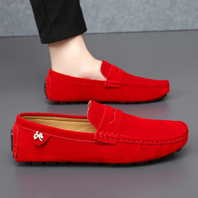 Ruskind Komfort Loafers med Penny Strop | Rund Tå Slip-On Hverdagssko