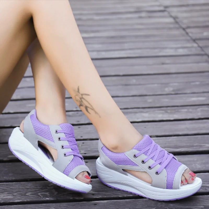 Ortopædiske kvinders platform sandaler mesh åben tå chunky casual sportsko
