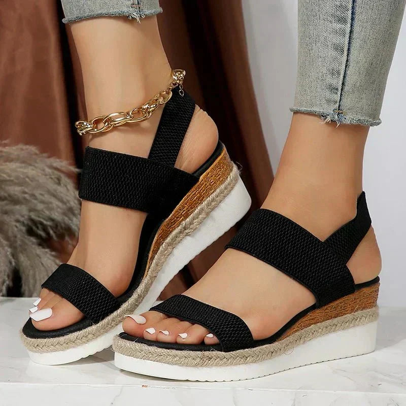 Ortopædiske kvinders wedge sandaler med stræk elastisk rem, platform gåsko