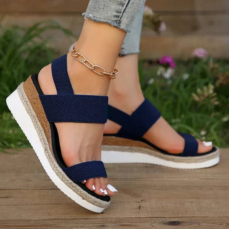 Ortopædiske kvinders wedge sandaler med stræk elastisk rem, platform gåsko