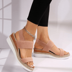 Ortopædiske kvinders wedge sandaler med stræk elastisk rem, platform gåsko