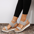 Ortopædiske kvinders wedge sandaler med stræk elastisk rem, platform gåsko