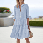 Cassandra | Let Stribet Kjole med Knapper
