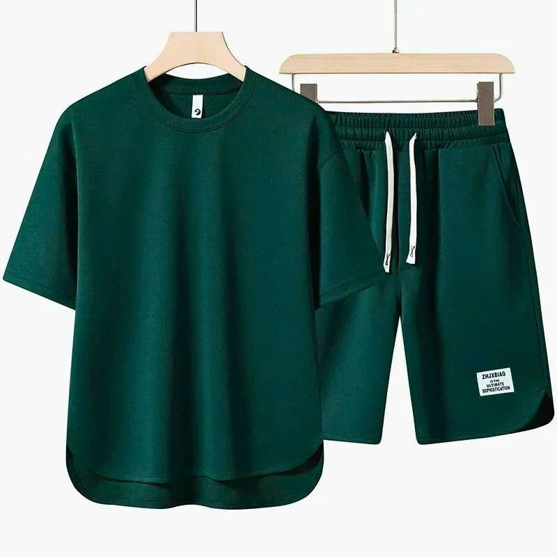 Herre To-delt Casual T-shirt og Shorts Sæt med Snoretræk i Taljen