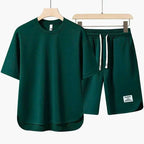 Herre To-delt Casual T-shirt og Shorts Sæt med Snoretræk i Taljen