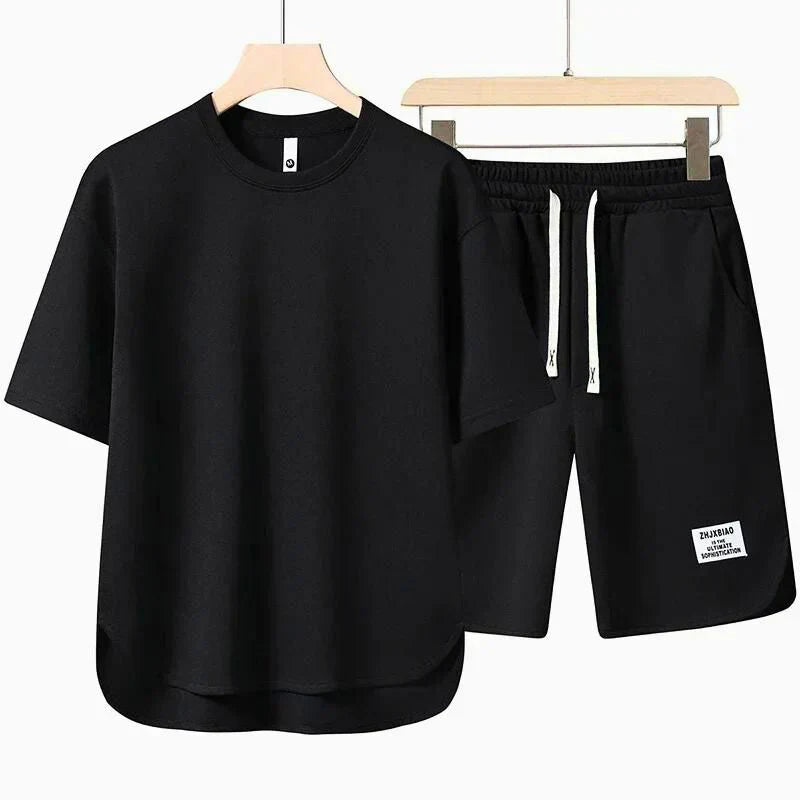 Herre To-delt Casual T-shirt og Shorts Sæt med Snoretræk i Taljen