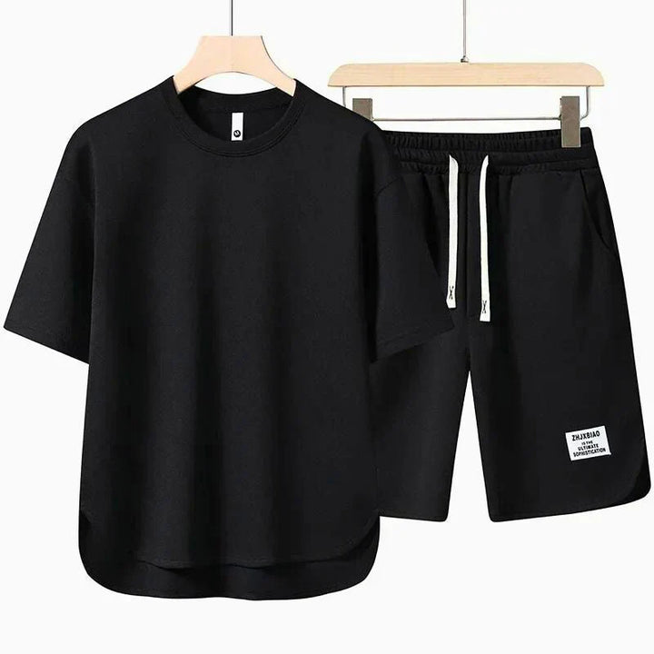 Herre To-delt Casual T-shirt og Shorts Sæt med Snoretræk i Taljen