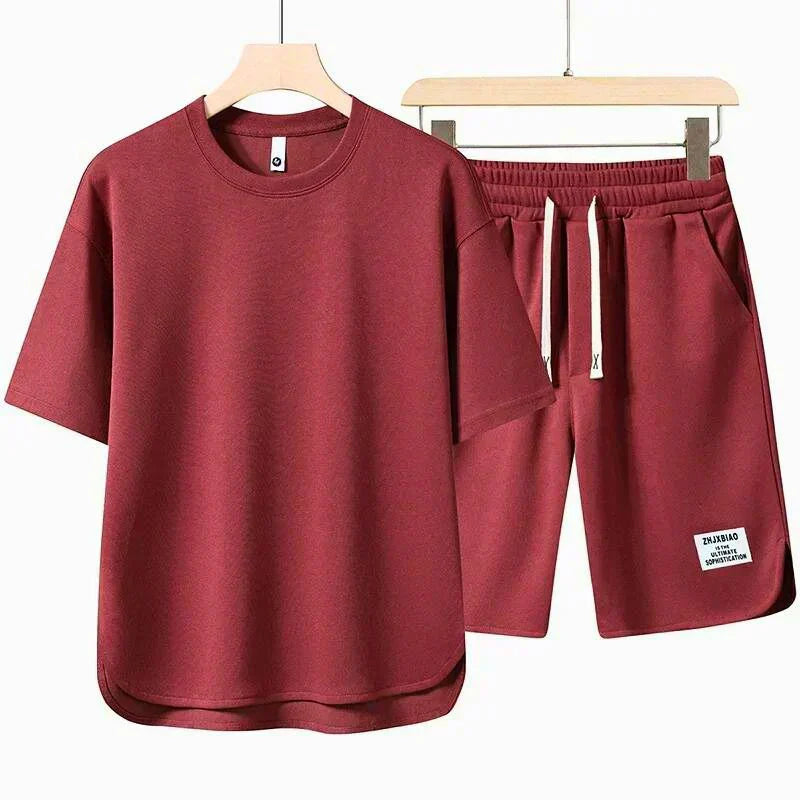 Herre To-delt Casual T-shirt og Shorts Sæt med Snoretræk i Taljen