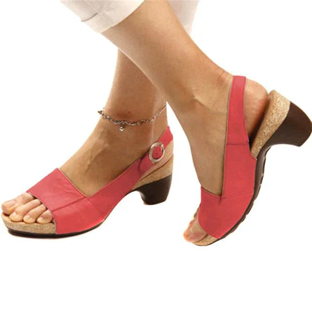 Dame Syntetisk Slingback Sandal Kile med Åben Tå Kork-Effekt Hæl og Spændeluk