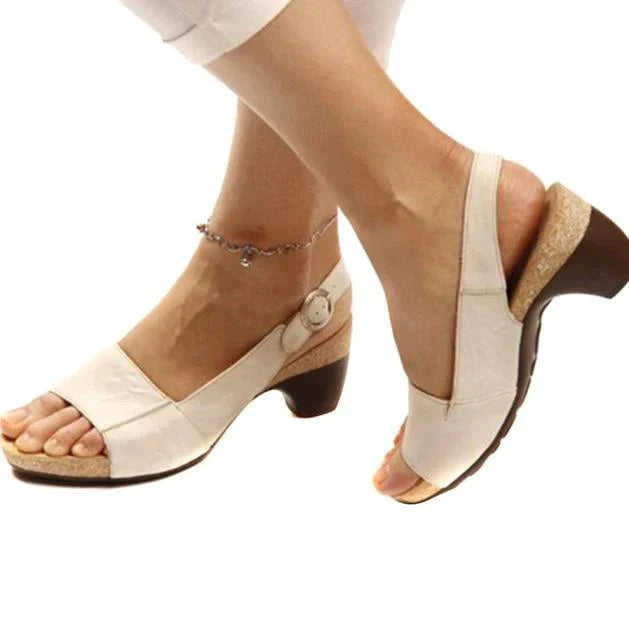 Dame Syntetisk Slingback Sandal Kile med Åben Tå Kork-Effekt Hæl og Spændeluk