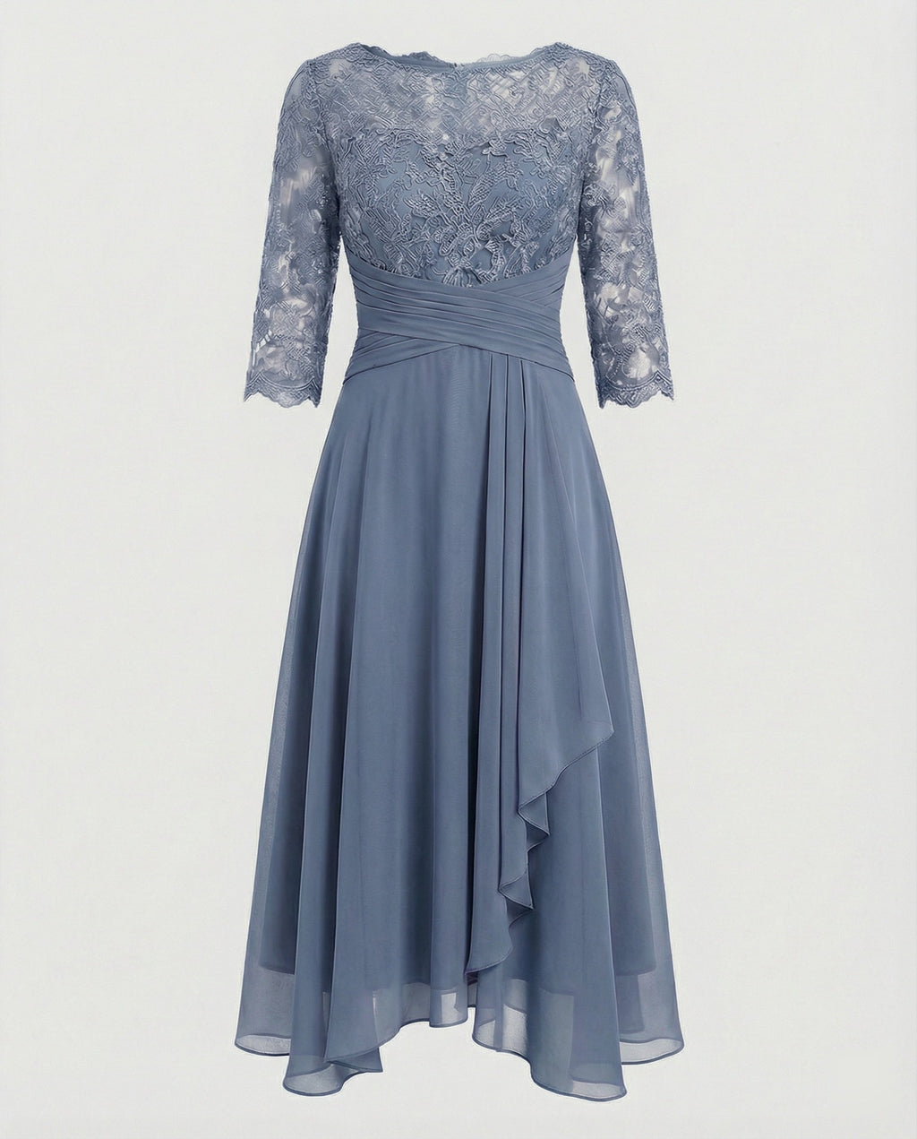 Midi Kjole med Blonde & Chiffon Slæbeskørt | Dimissions- & Bryllupsgæstkjole