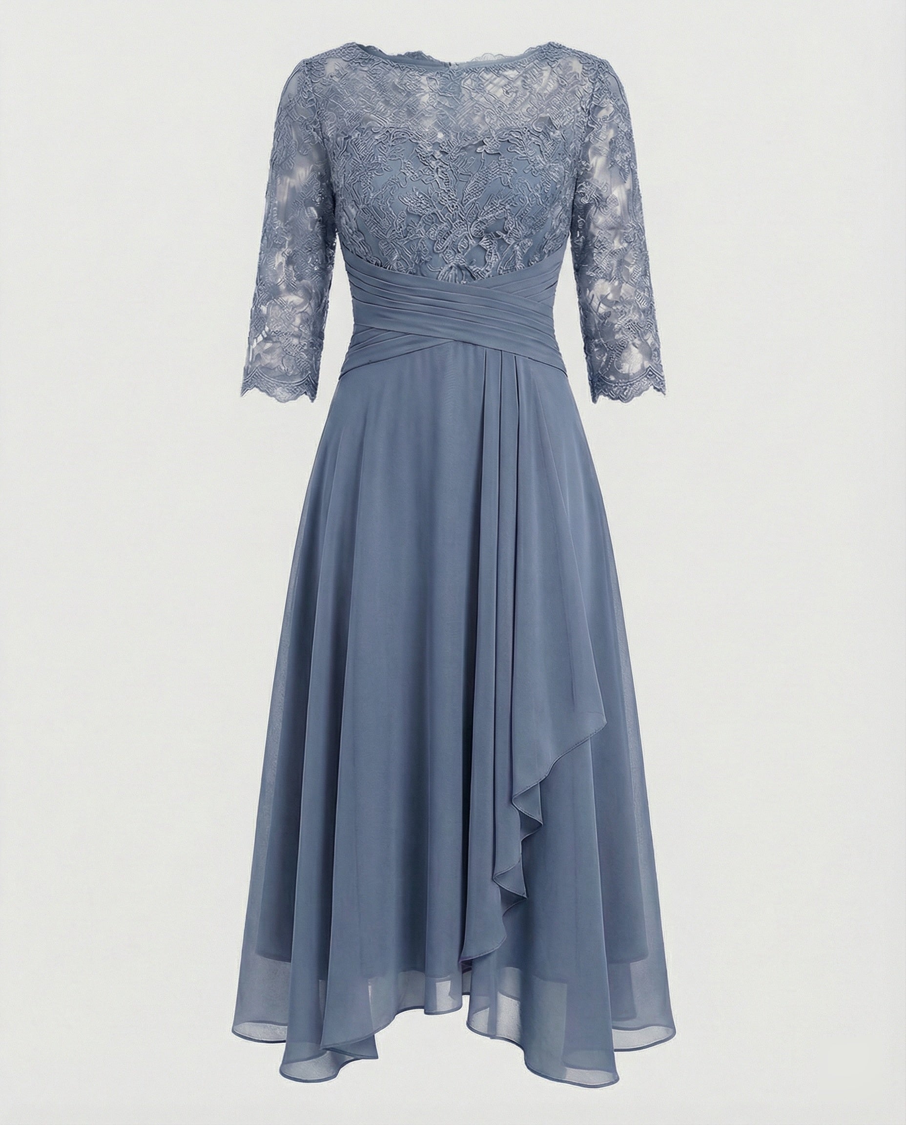 Midi Kjole med Blonde & Chiffon Slæbeskørt | Dimissions- & Bryllupsgæstkjole