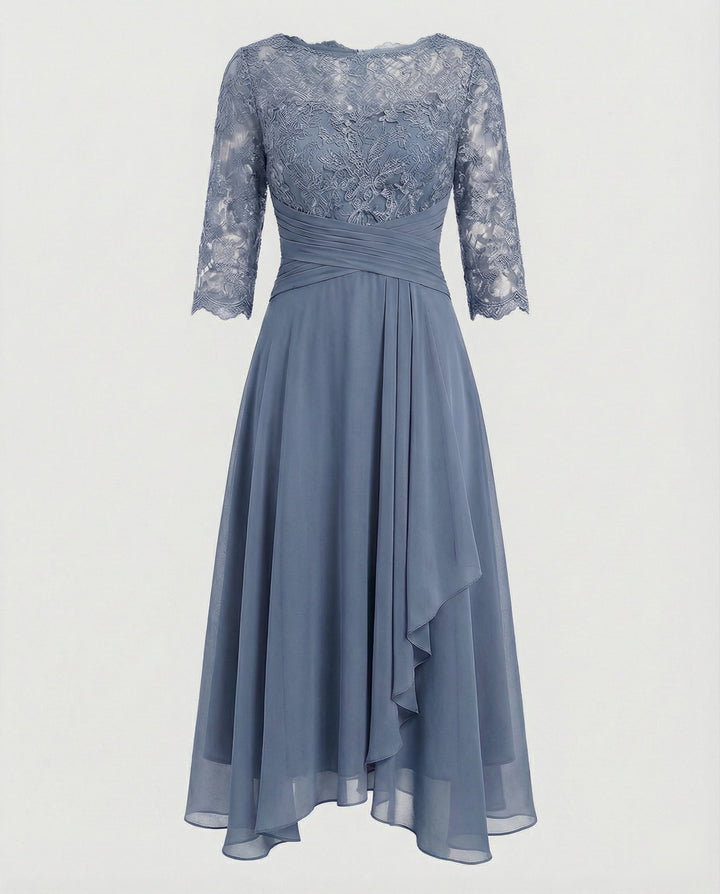 Midi Kjole med Blonde & Chiffon Slæbeskørt | Dimissions- & Bryllupsgæstkjole