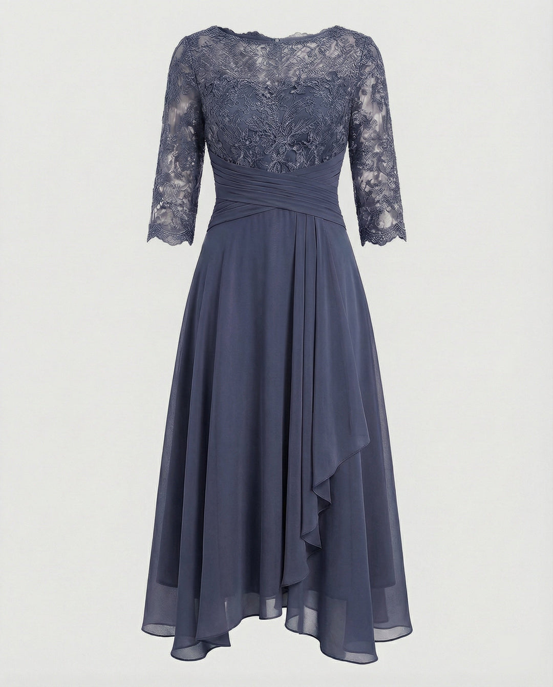 Midi Kjole med Blonde & Chiffon Slæbeskørt | Dimissions- & Bryllupsgæstkjole