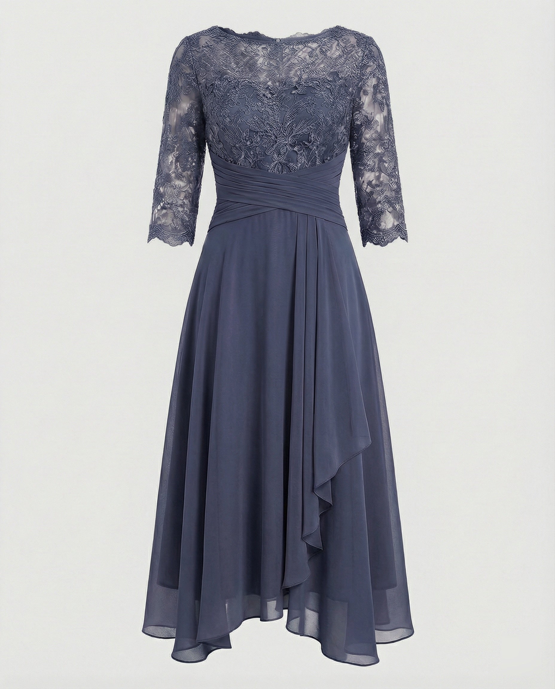 Midi Kjole med Blonde & Chiffon Slæbeskørt | Dimissions- & Bryllupsgæstkjole