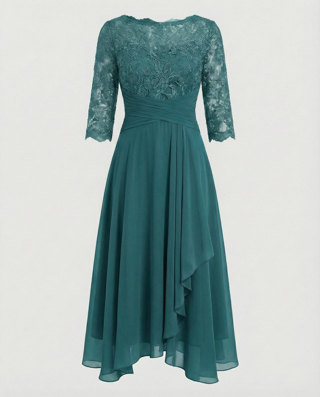 Midi Kjole med Blonde & Chiffon Slæbeskørt | Dimissions- & Bryllupsgæstkjole