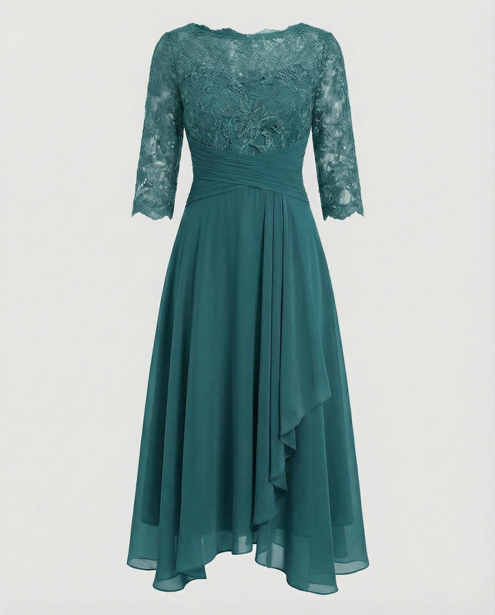 Midi Kjole med Blonde & Chiffon Slæbeskørt | Dimissions- & Bryllupsgæstkjole