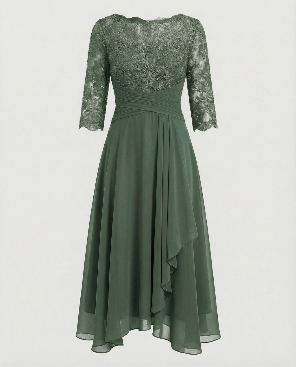 Midi Kjole med Blonde & Chiffon Slæbeskørt | Dimissions- & Bryllupsgæstkjole