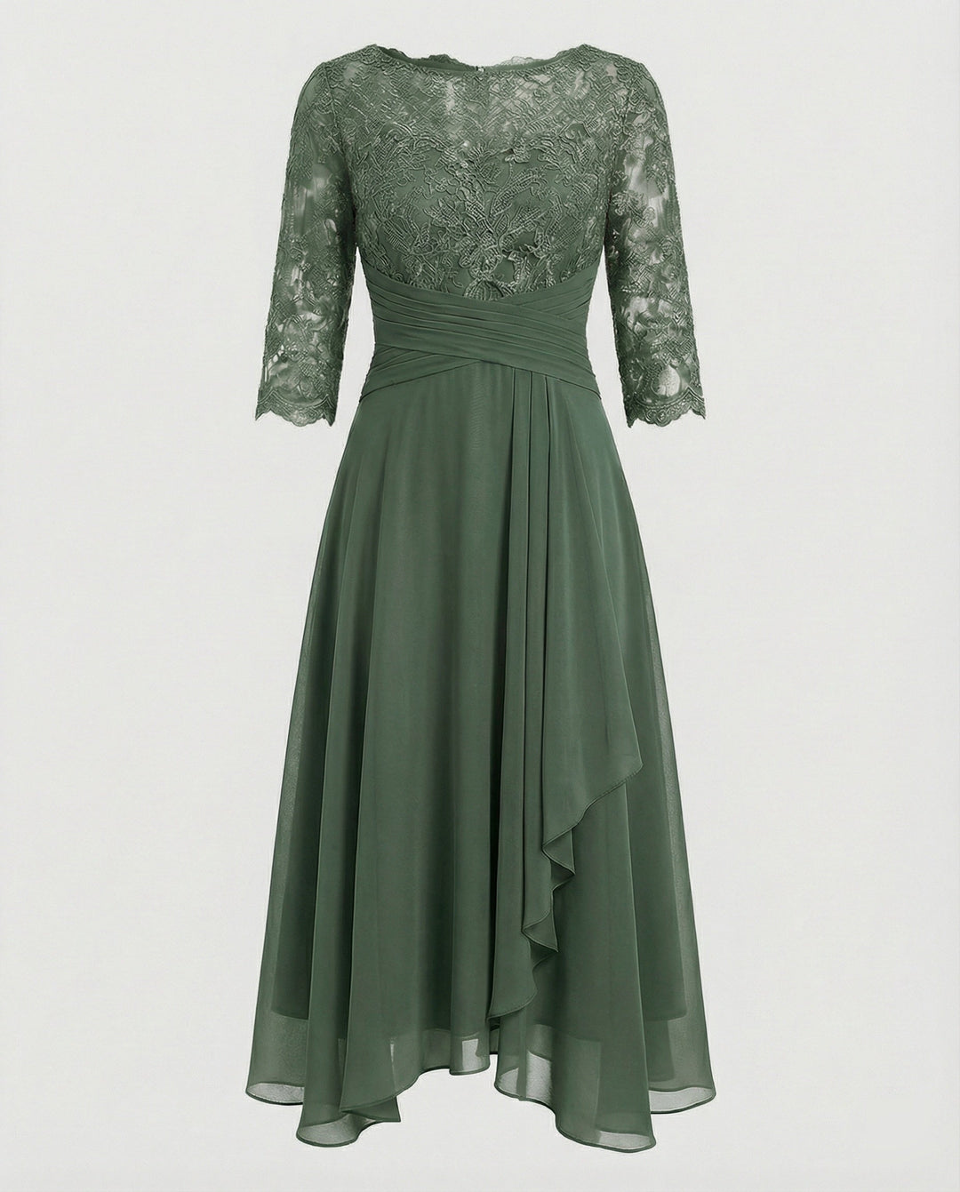 Midi Kjole med Blonde & Chiffon Slæbeskørt | Dimissions- & Bryllupsgæstkjole
