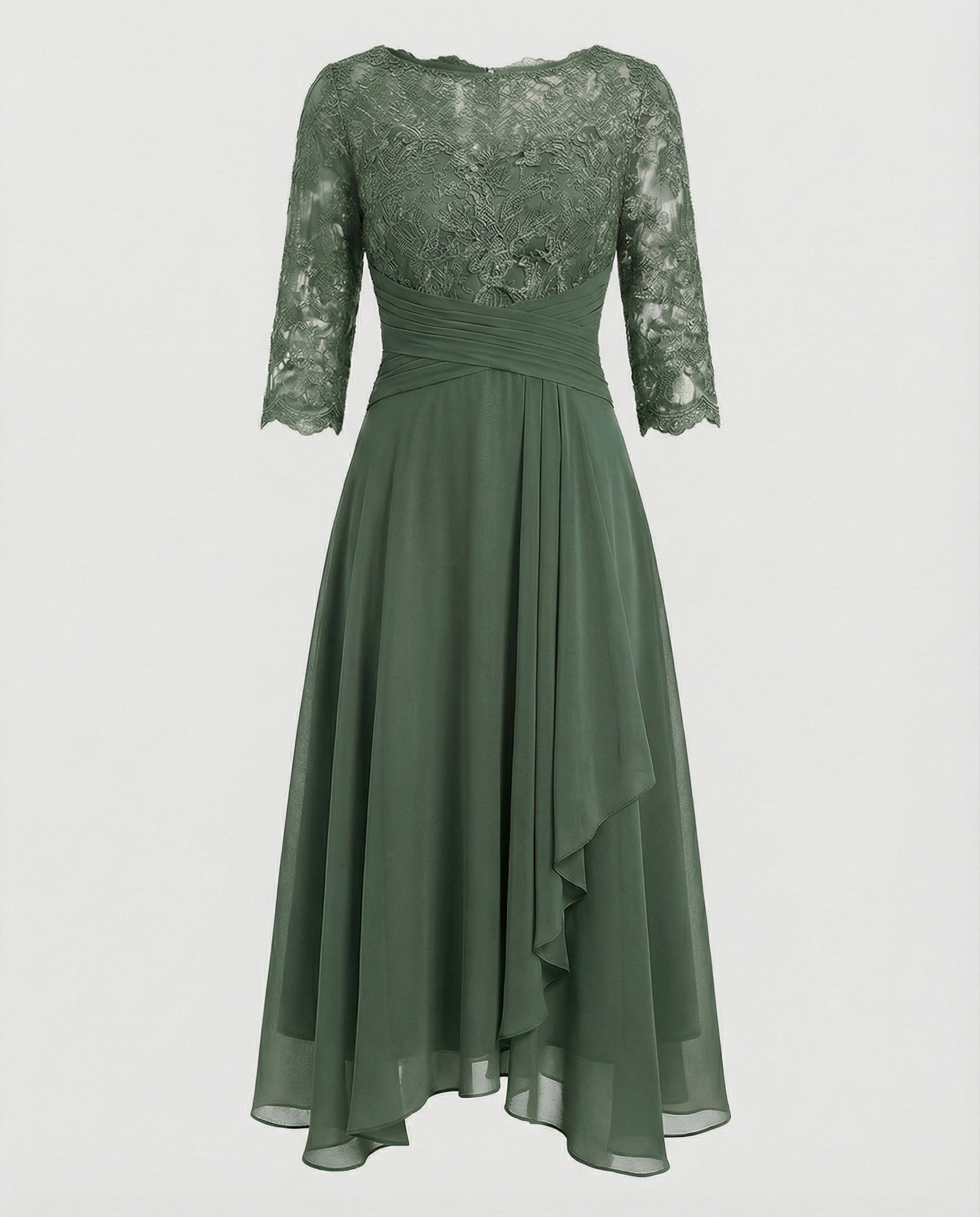 Midi Kjole med Blonde & Chiffon Slæbeskørt | Dimissions- & Bryllupsgæstkjole