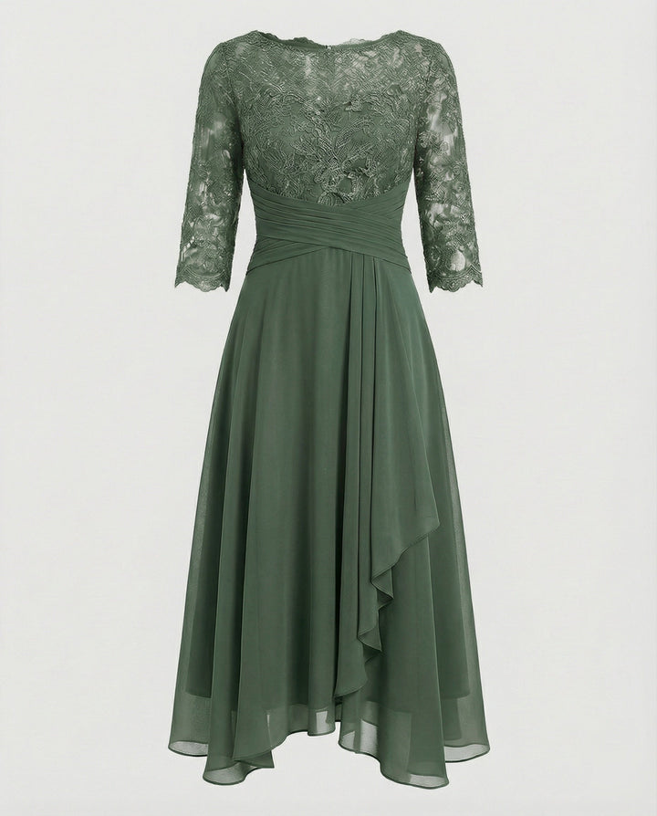 Midi Kjole med Blonde & Chiffon Slæbeskørt | Dimissions- & Bryllupsgæstkjole
