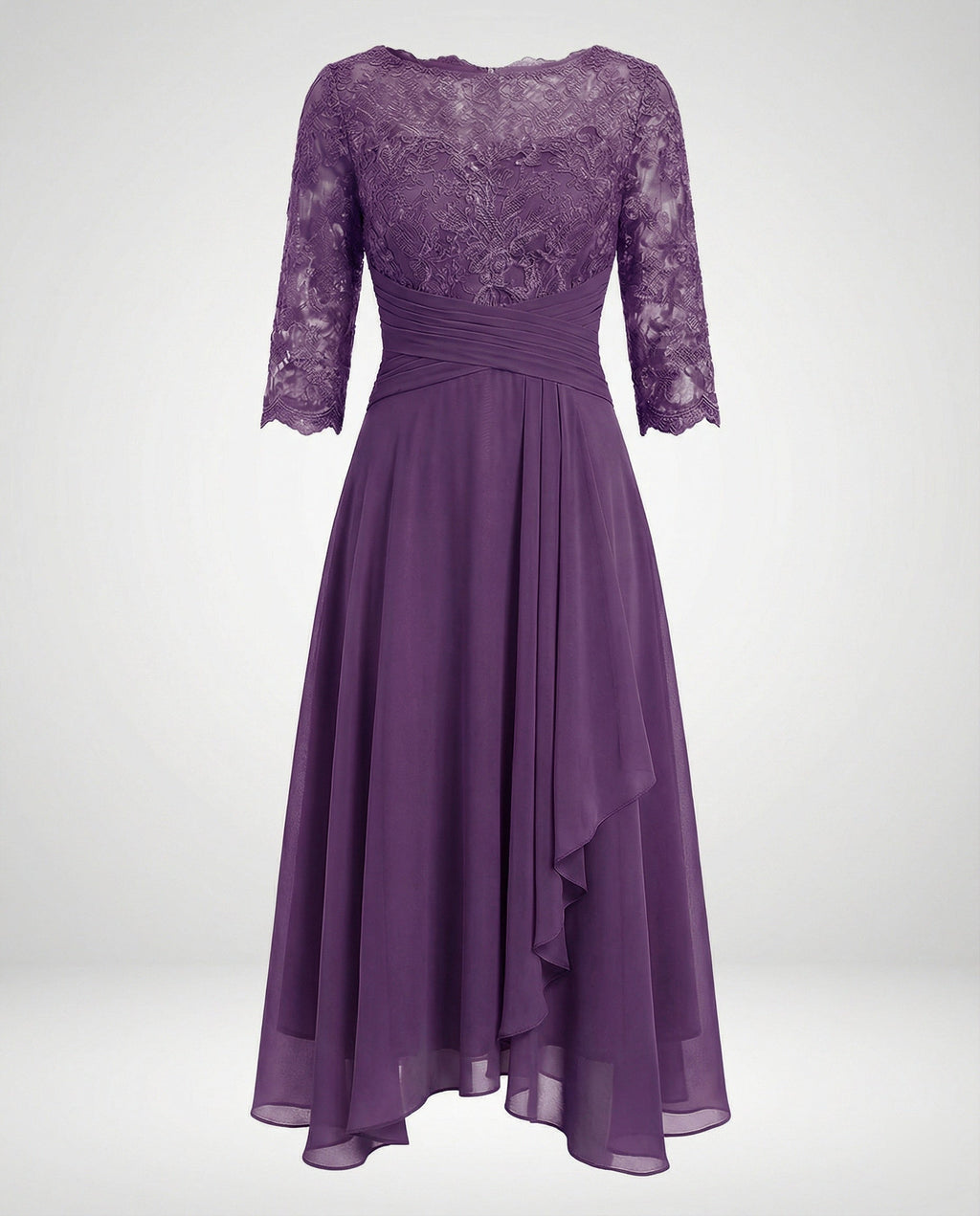Midi Kjole med Blonde & Chiffon Slæbeskørt | Dimissions- & Bryllupsgæstkjole