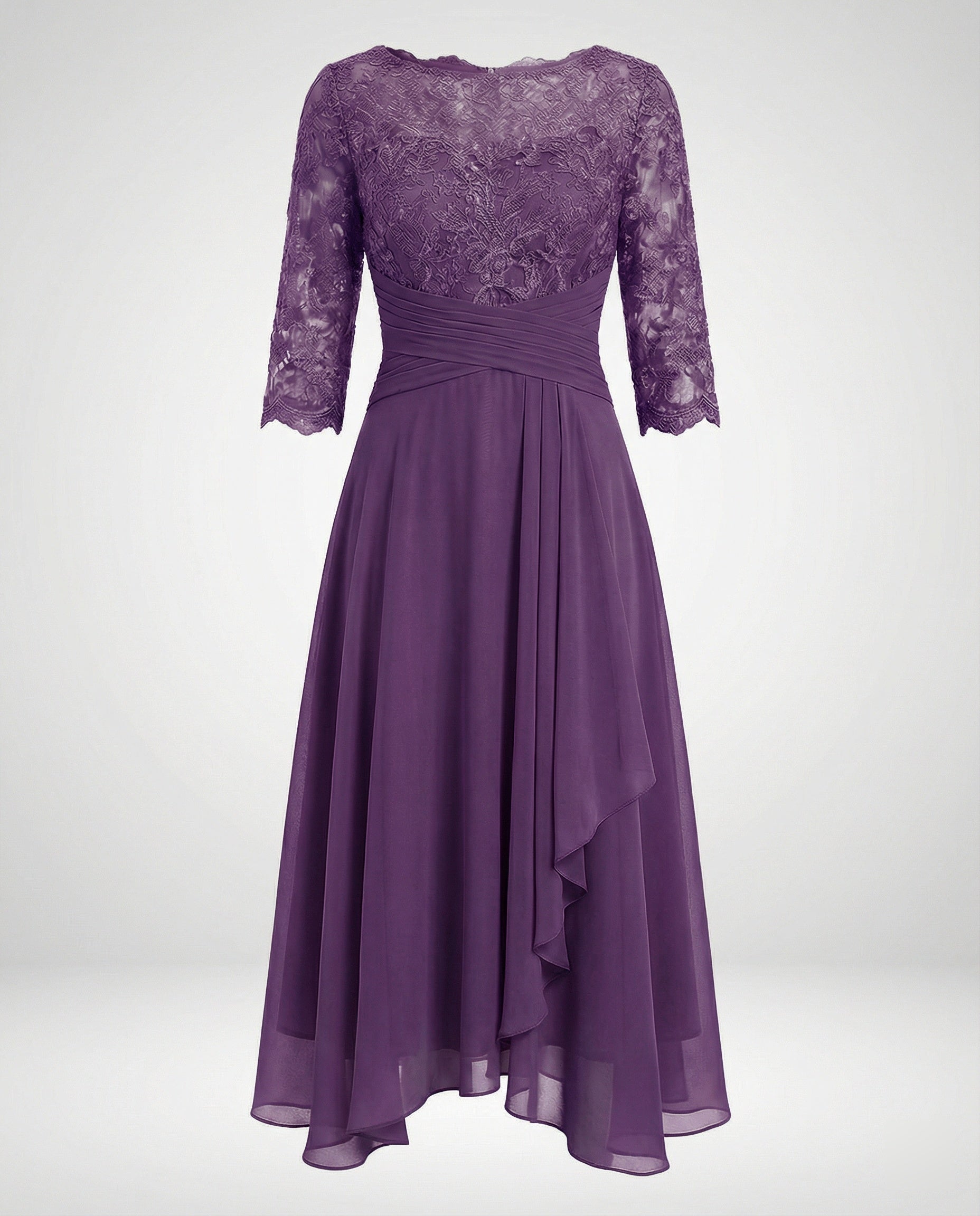 Midi Kjole med Blonde & Chiffon Slæbeskørt | Dimissions- & Bryllupsgæstkjole