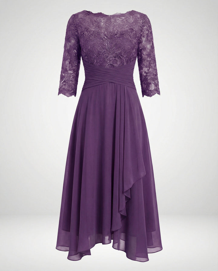 Midi Kjole med Blonde & Chiffon Slæbeskørt | Dimissions- & Bryllupsgæstkjole