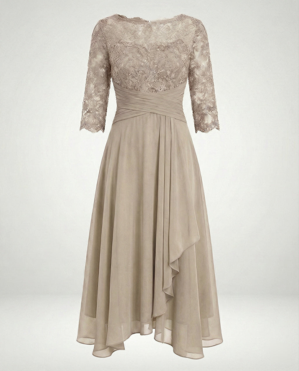 Midi Kjole med Blonde & Chiffon Slæbeskørt | Dimissions- & Bryllupsgæstkjole