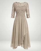 Midi Kjole med Blonde & Chiffon Slæbeskørt | Dimissions- & Bryllupsgæstkjole