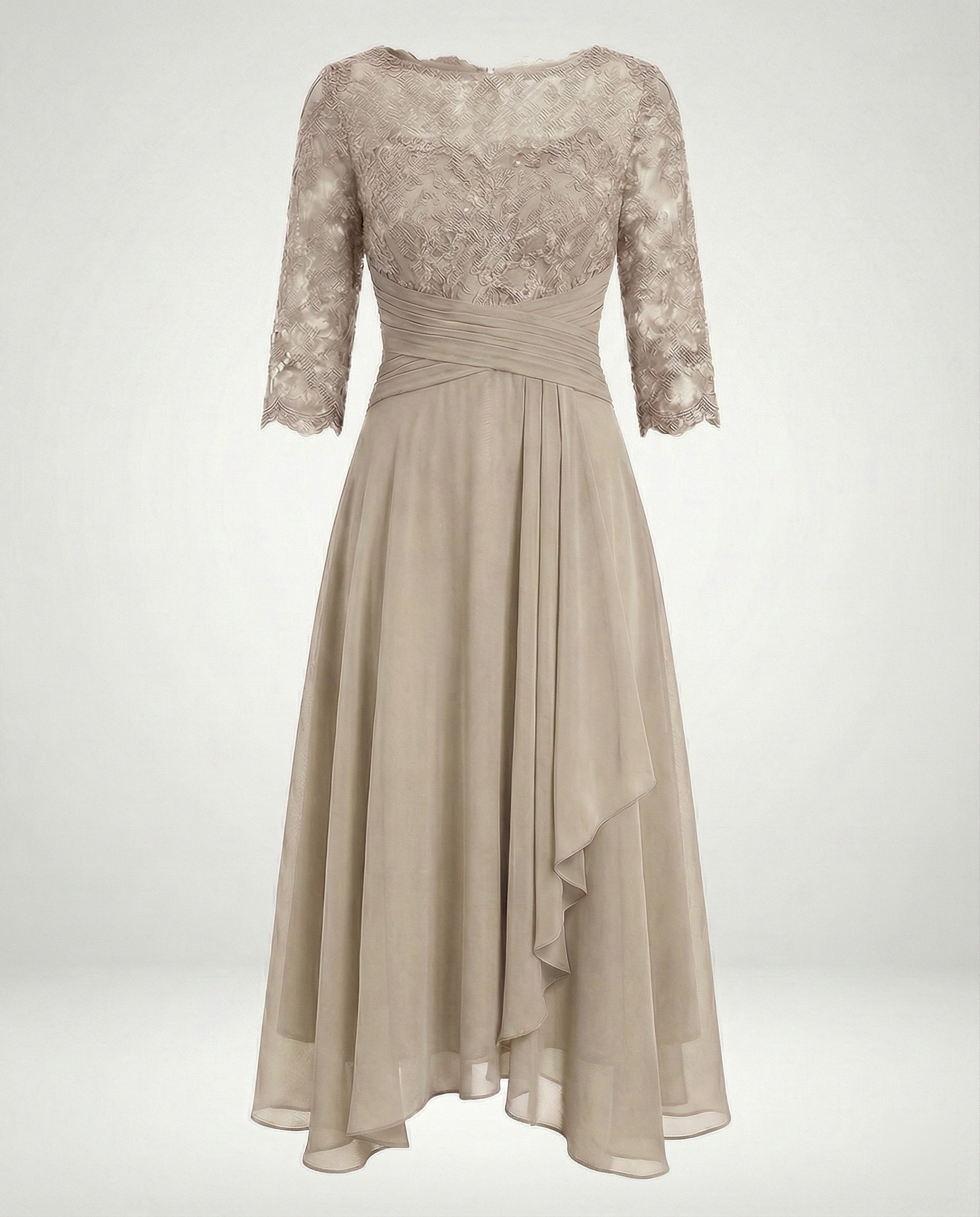 Midi Kjole med Blonde & Chiffon Slæbeskørt | Dimissions- & Bryllupsgæstkjole