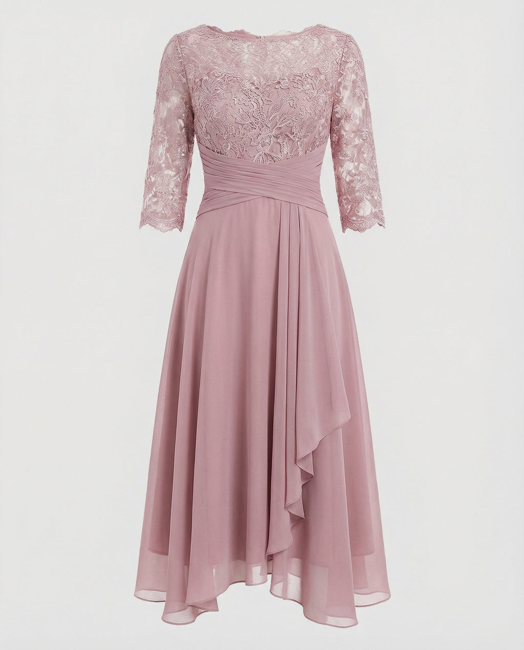 Midi Kjole med Blonde & Chiffon Slæbeskørt | Dimissions- & Bryllupsgæstkjole