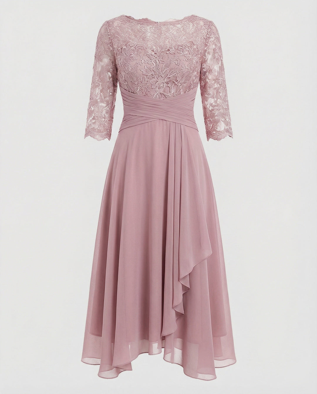 Midi Kjole med Blonde & Chiffon Slæbeskørt | Dimissions- & Bryllupsgæstkjole