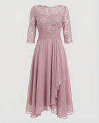 Midi Kjole med Blonde & Chiffon Slæbeskørt | Dimissions- & Bryllupsgæstkjole