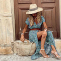 Strandkjole Maxi | Luftig Boho Sommerkjole med Bælte & Blomsterprint