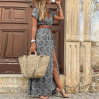 Strandkjole Maxi | Luftig Boho Sommerkjole med Bælte & Blomsterprint