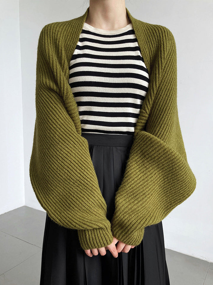Strikket Shrug Cardigan med Ballonærmer | Kort Åben Front Cardigan til Hverdagsbrug