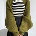 Strikket Shrug Cardigan med Ballonærmer | Kort Åben Front Cardigan til Hverdagsbrug
