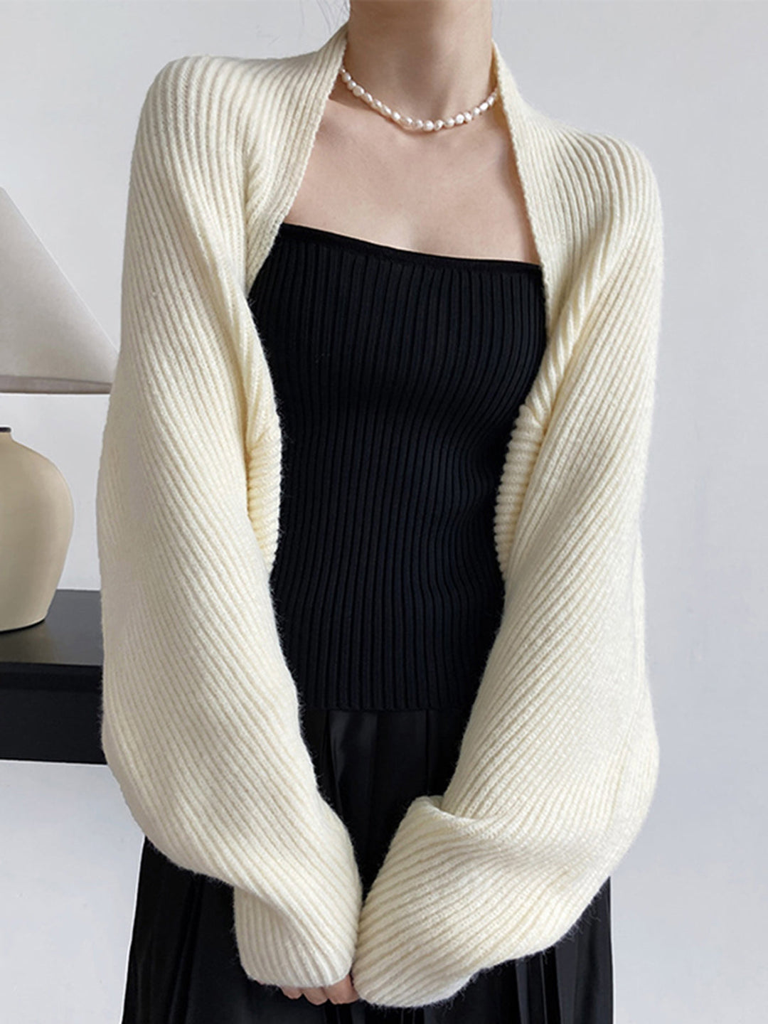 Dame Strik Cardigan | Afslappet Elegant — Oversized Åben Front Ballonærmer