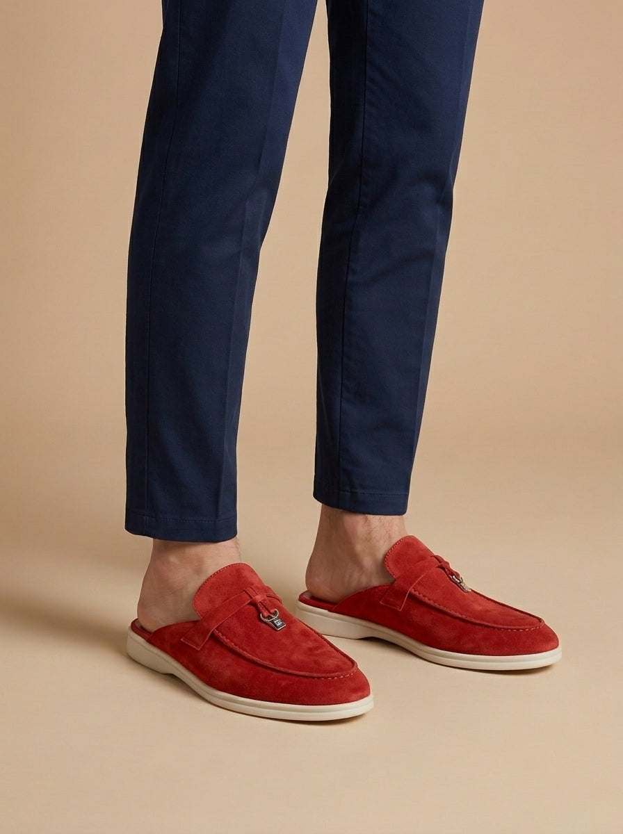 Herre Suede Mule Loafers - Åben Bag - Metal Bar Detalje - Flad Gummisål