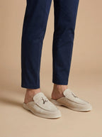 Herre Suede Mule Loafers - Åben Bag - Metal Bar Detalje - Flad Gummisål